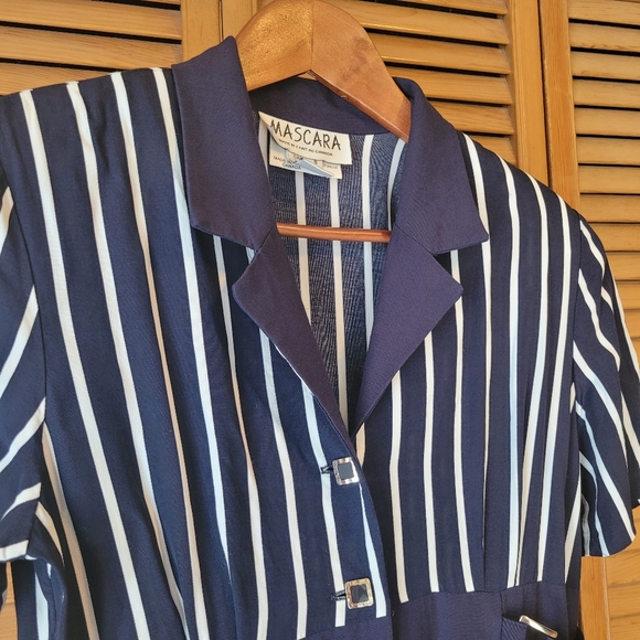 Mascara VTG Blue & White Short Sleeve Dress - Picture 2 of 8